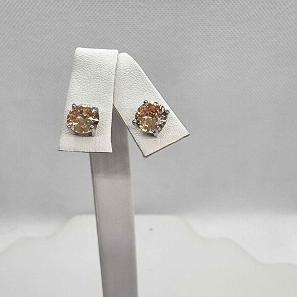 NEW Sterling Silver 925 Peach Color GemStone Studs - Earrings - Picture 1 of 5